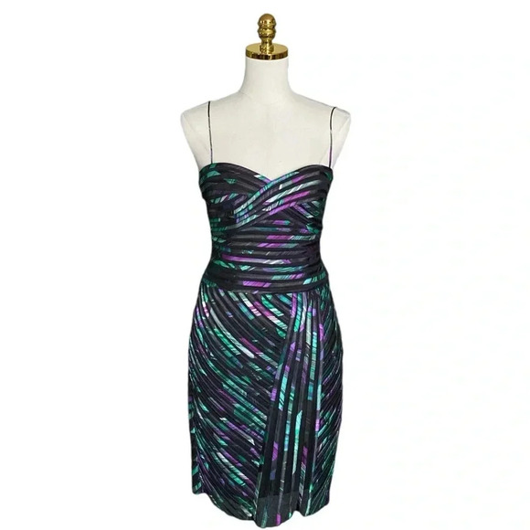 CACHE | Multicolor Sweetheart Spaghetti Strap Mesh Overlay Mini Dress Size 2 - Picture 3 of 12